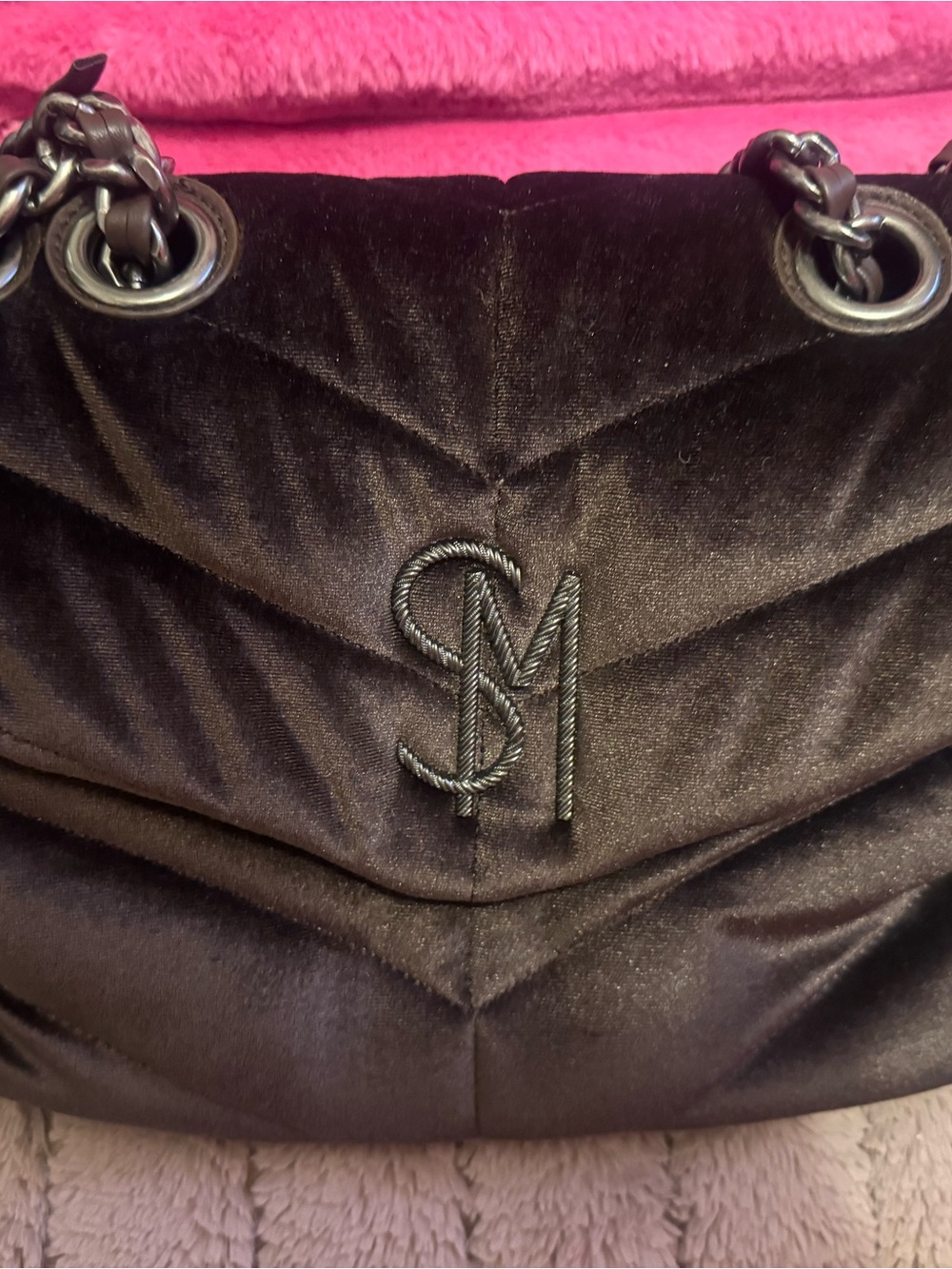 Steve Madden Black Quilted Velvet Shoulder Bag with Chain Strap